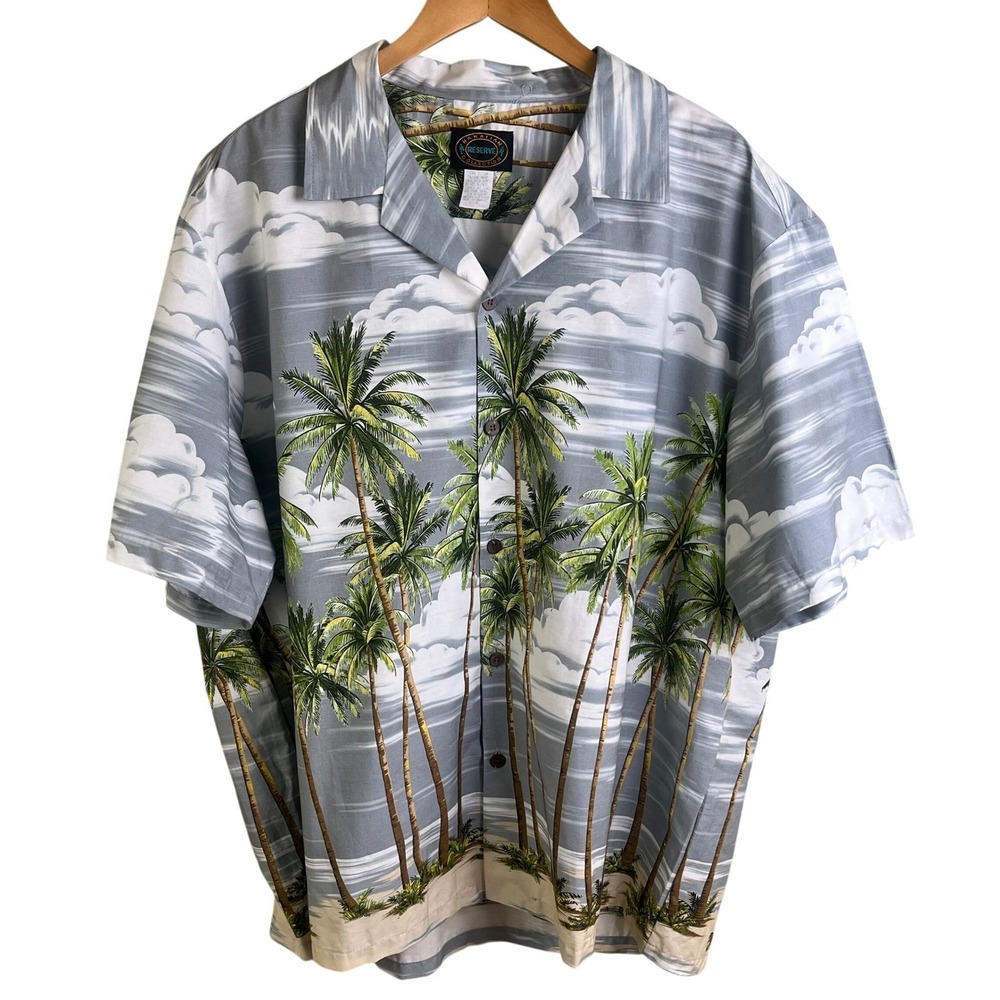 VTG Hawaiian Reserve Collection Palm Trees Beach Graphic Aloha USA Mens 3XL